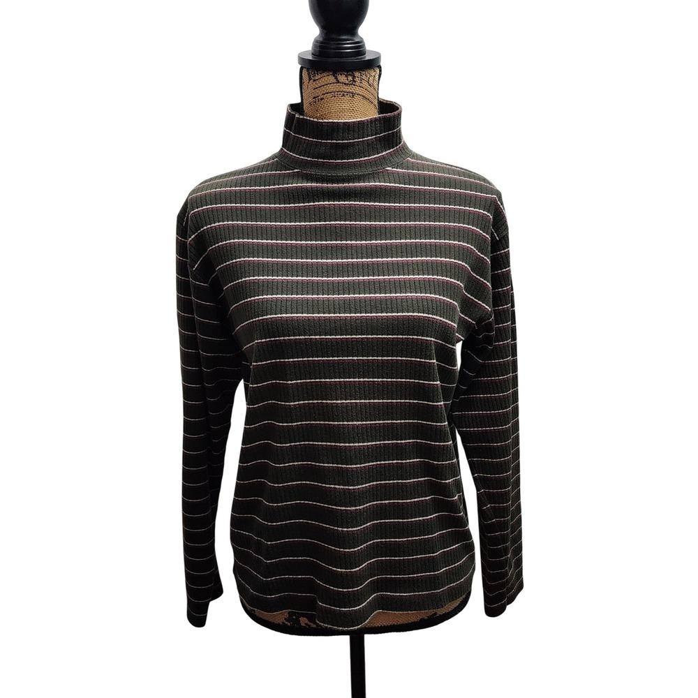Mountain Lake‎ Green Ribbed Striped Turtleneck Long Sleeve Top Women's Medium